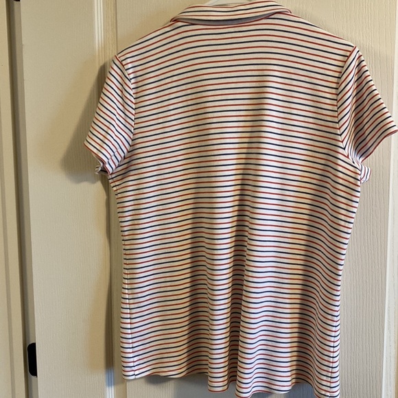 L.L. Bean Red White Blue Striped V Collar Top - Size L - Picture 4 of 11